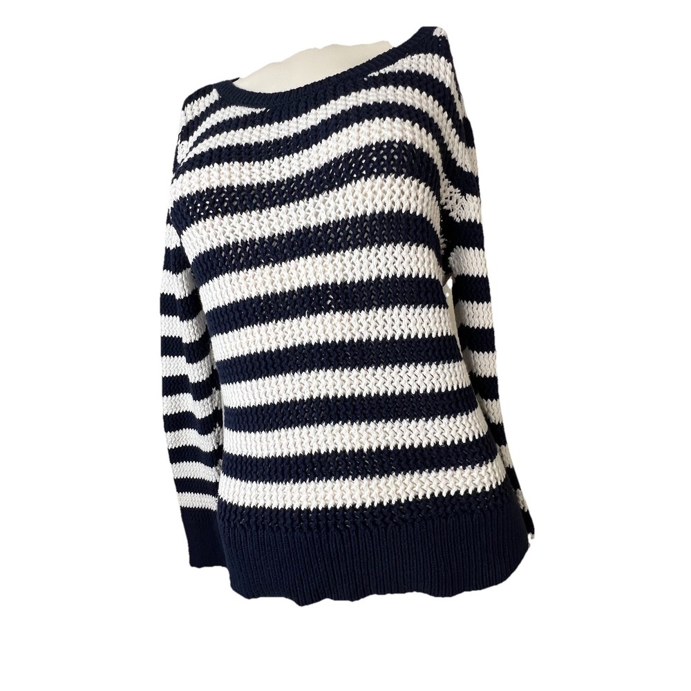 GAP Navy  White Cotton Mesh Stripe Long Sleeve Sweater Size L
